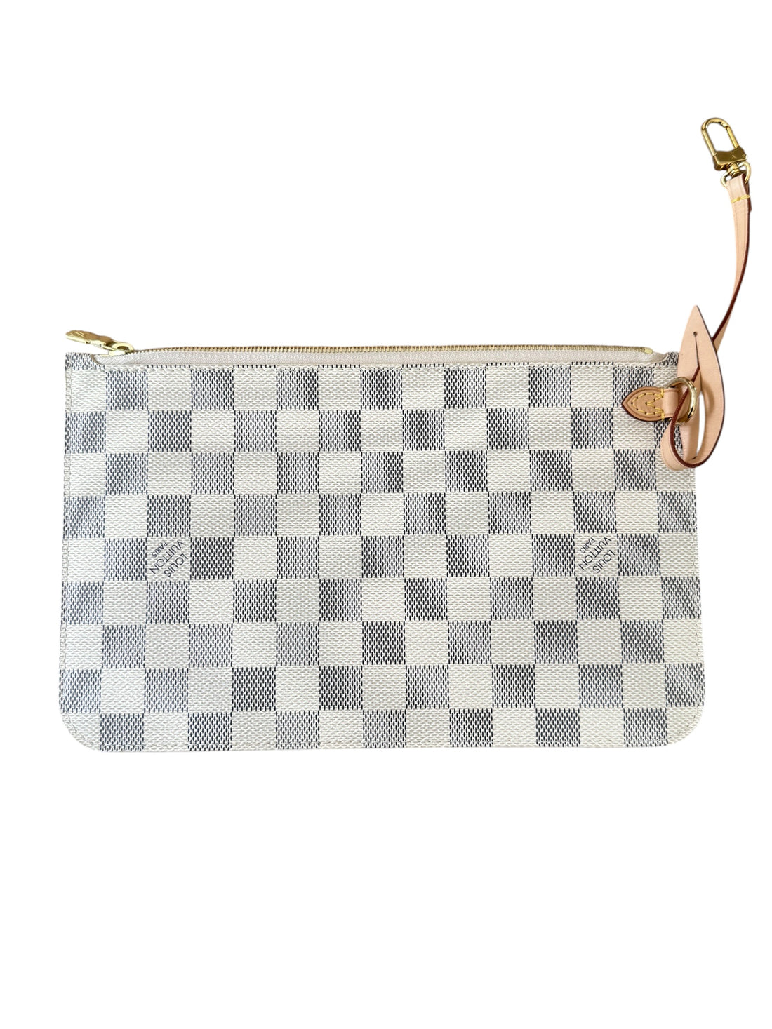 Louis Vuitton Pochette Canvas Damier Azur aus einer Neverfull.