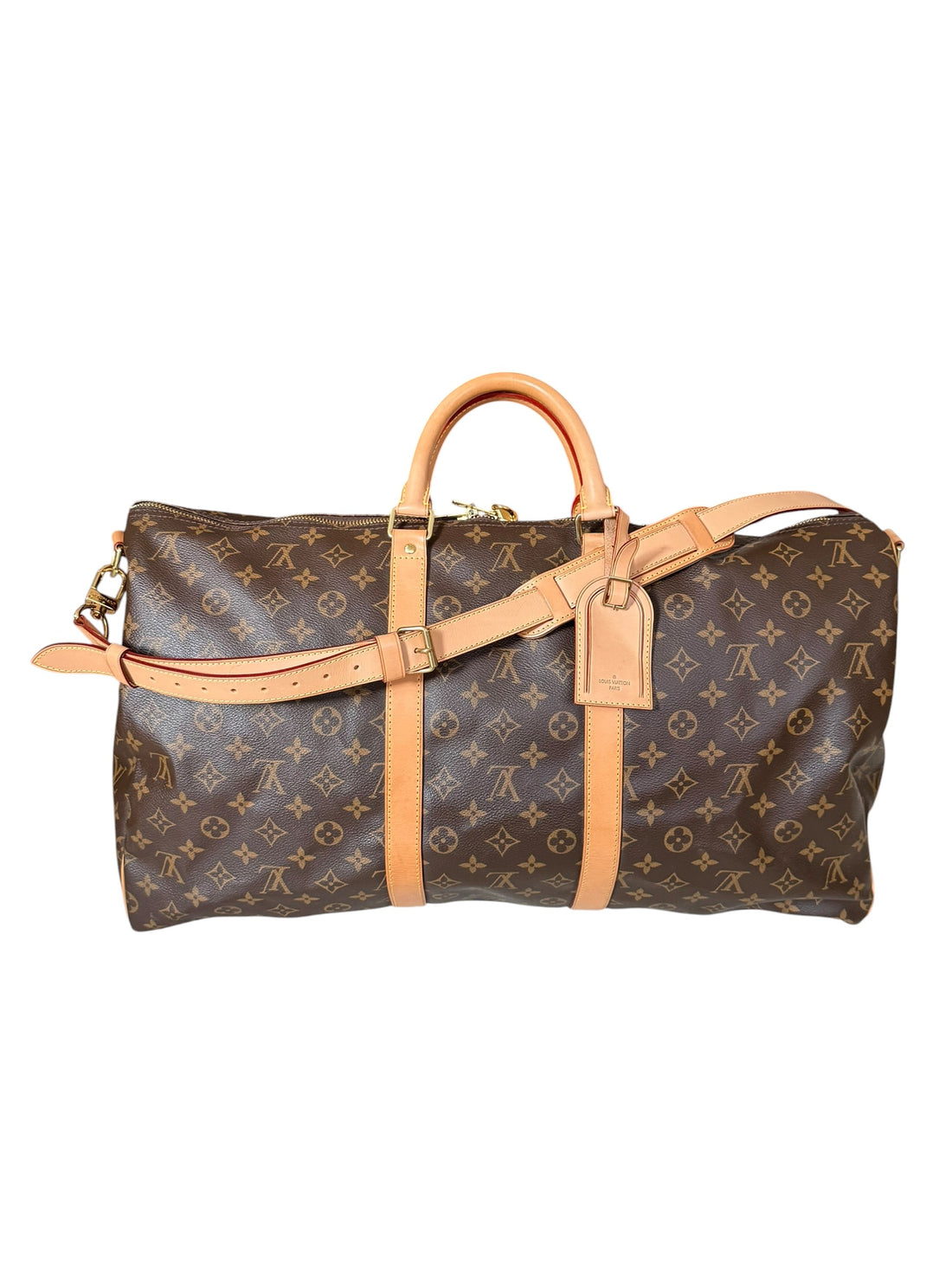 Louis Vuitton Keepall 55 Monogram Canvas mit abnehm- und verstellbarem Schulterriemen.