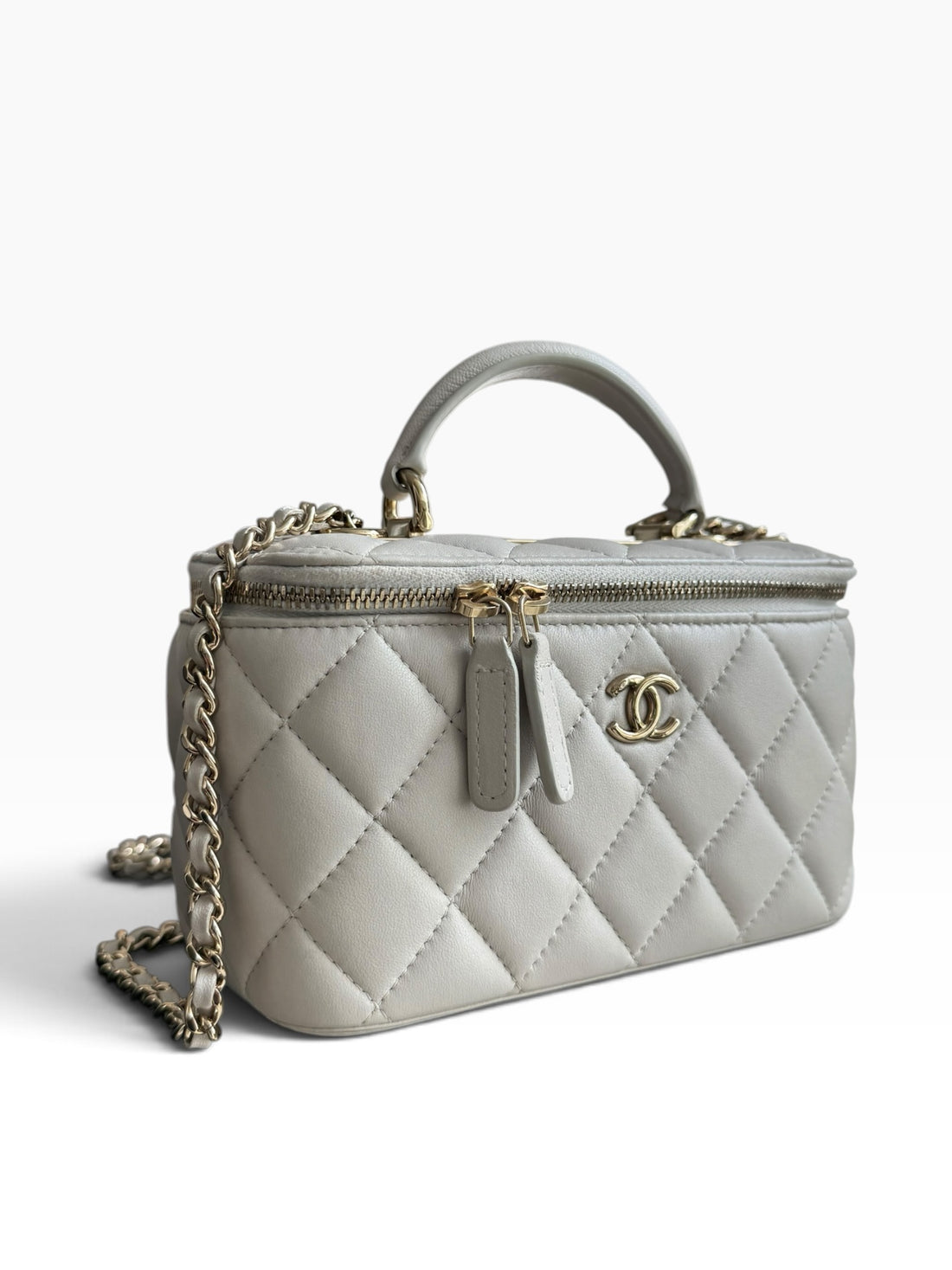 Chanel Vanity Trendy Top Handle aus weichem Lammleder in der Farbe Light Grey