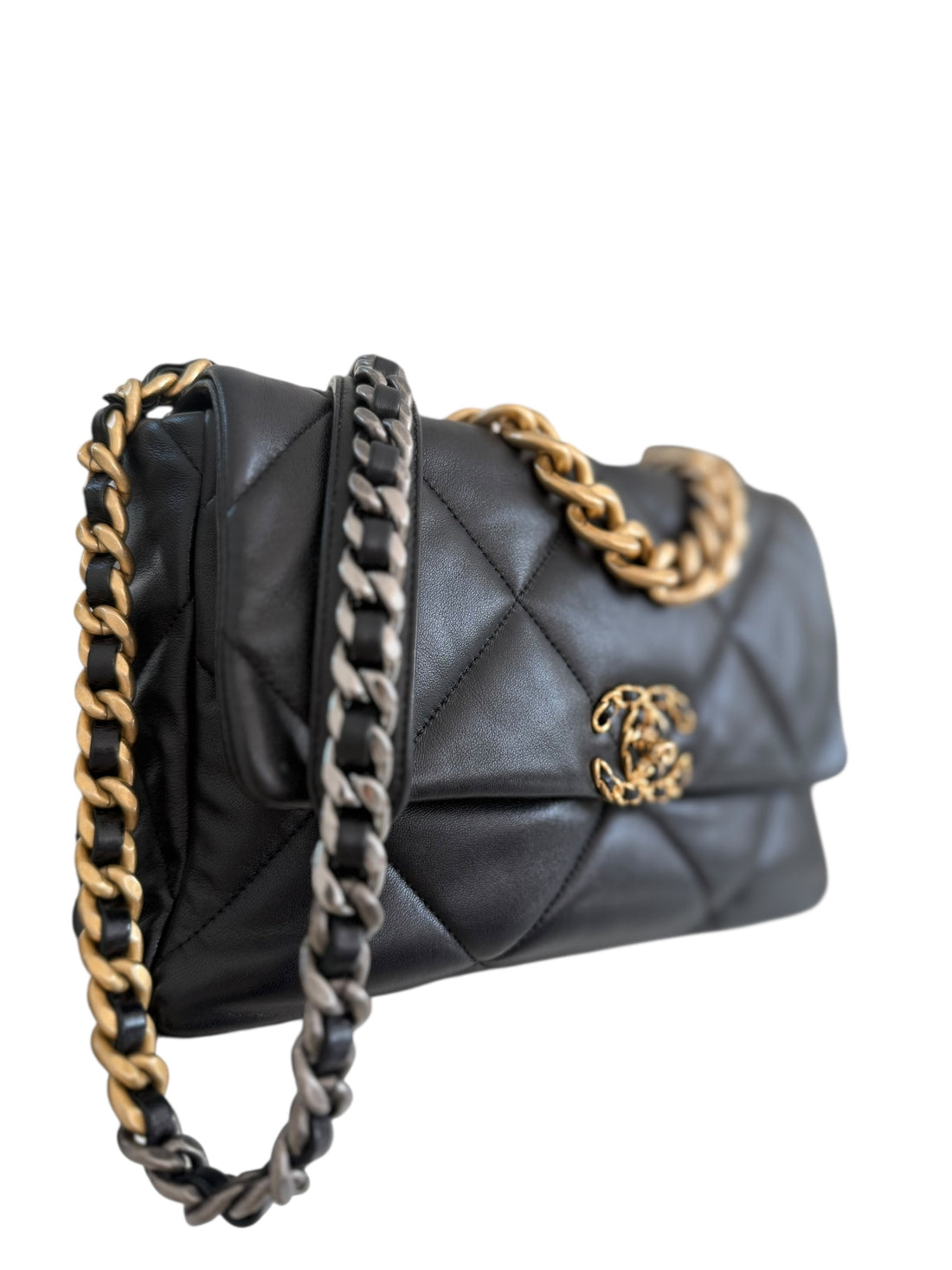 Chanel 19 Medium schwarzes Lammleder