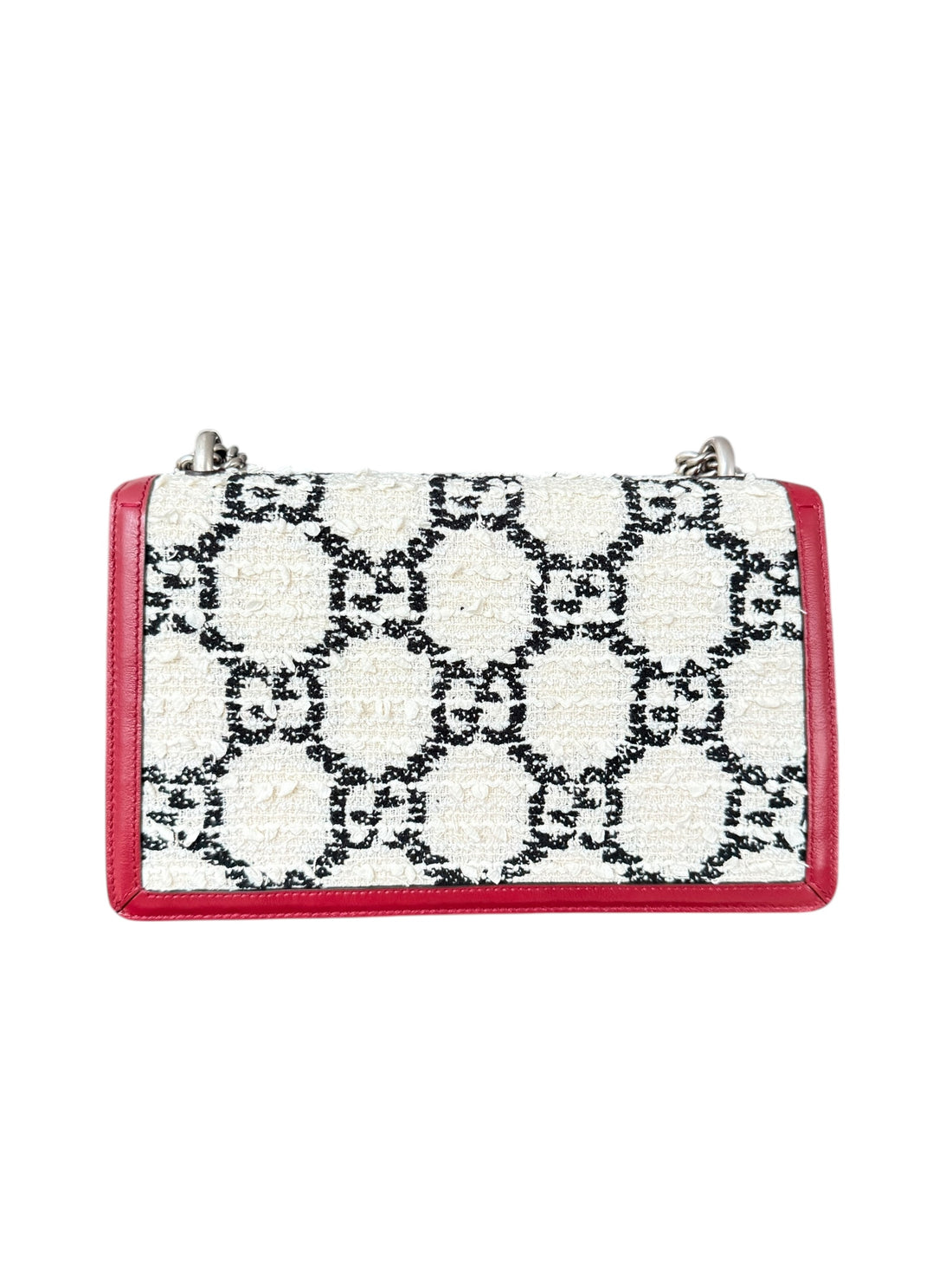 Gucci Dionysus GG Schultertasche Tweed schwarz/weiss/rot.