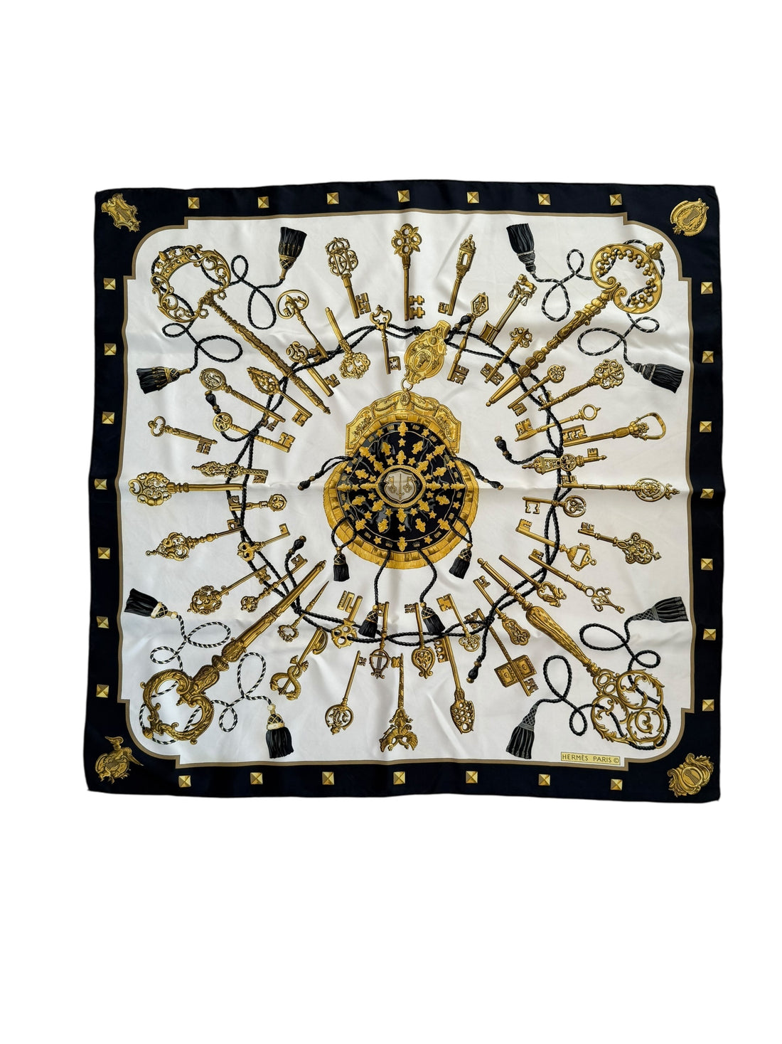 Hermès Carré Seidentuch les clefs in den Farben schwarz/weiss/gold