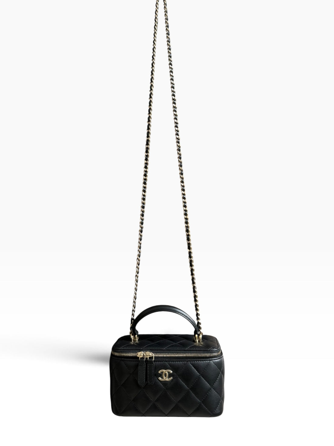 Chanel Vanity Top Handle aus schwarzem Lammleder