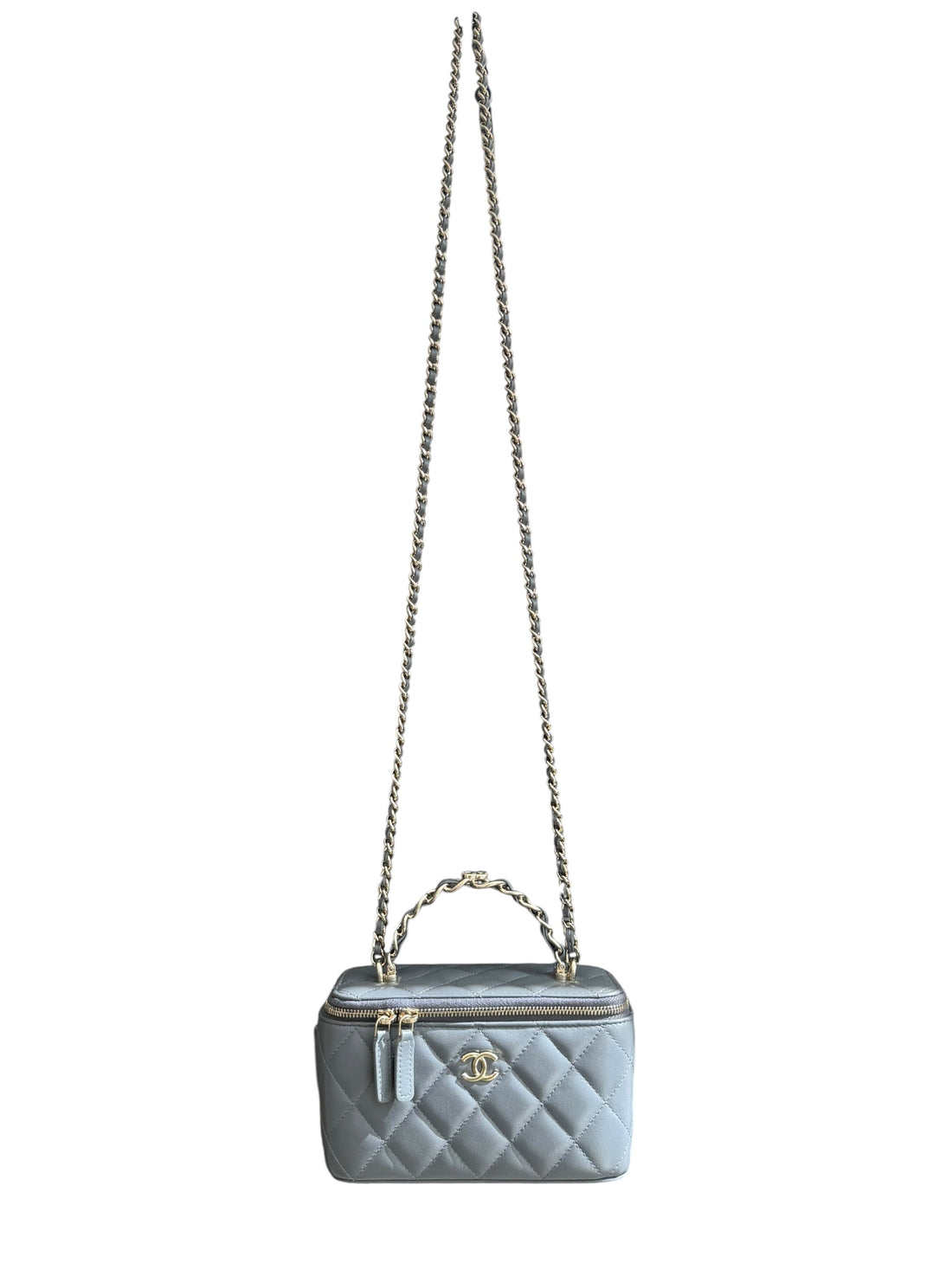 Chanel Vanity Case Top Handle aus grauem Lammleder