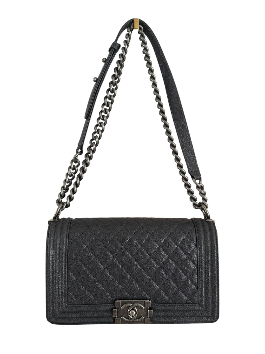 Chanel Boy Old Medium Caviarleder in der Farbe Anthrazit. Ruthenium Hardware.