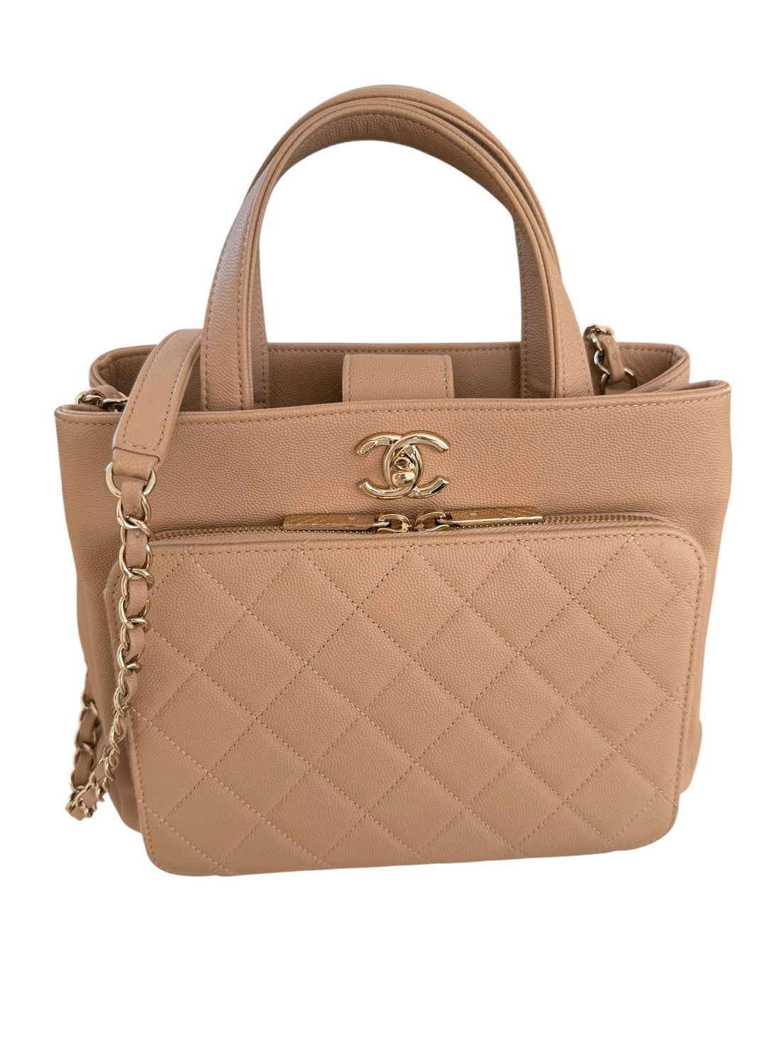 Chanel Business Affinity Bag aus beigefarbenem Kaviarleder