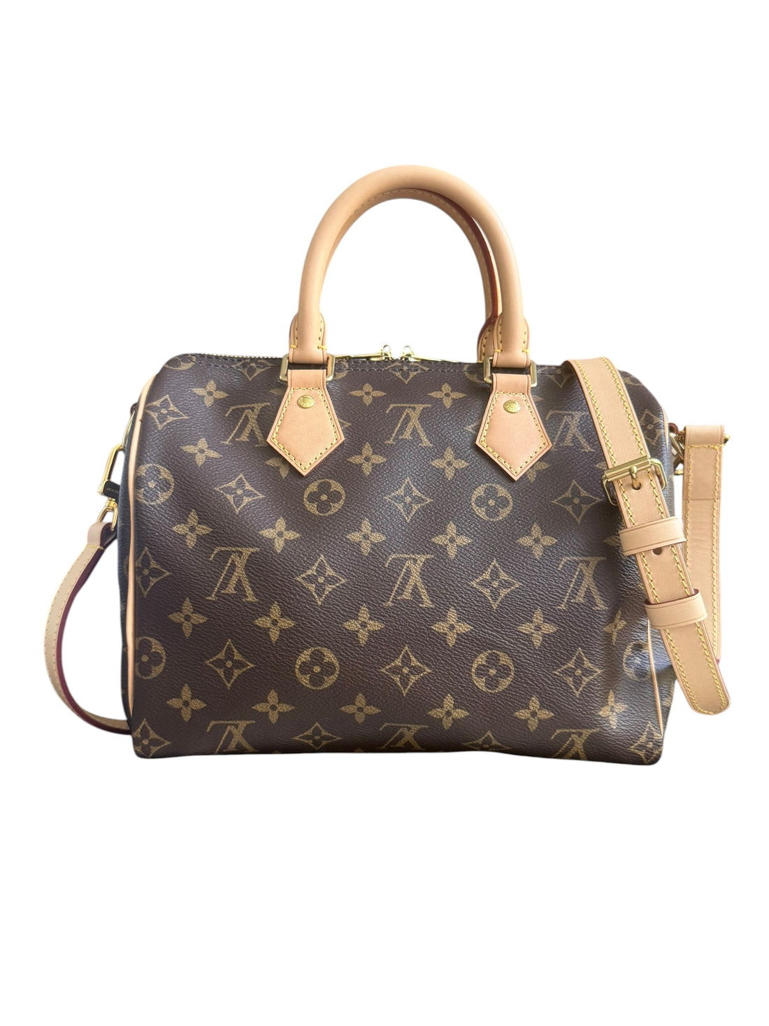 Louis Vuitton Speedy 25 in Monogram Canvas mit abnehmbarem und verstellbarem Schulterriemen.