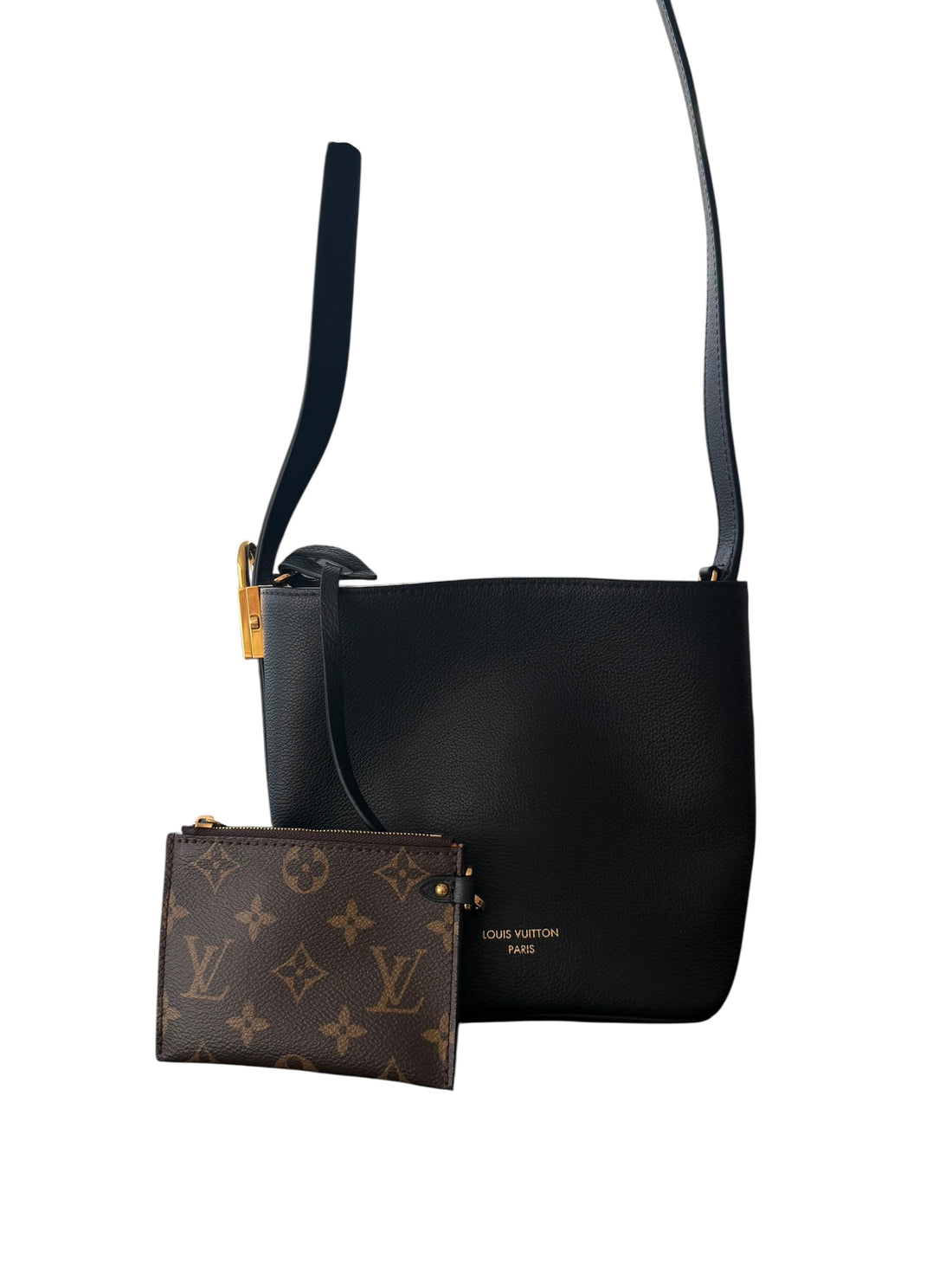 Louis Vuitton Low Key All Inn BB aus schwarzem Kalbsleder mit verstellbaren Schulterriemen und abnehmbarer Pochette.