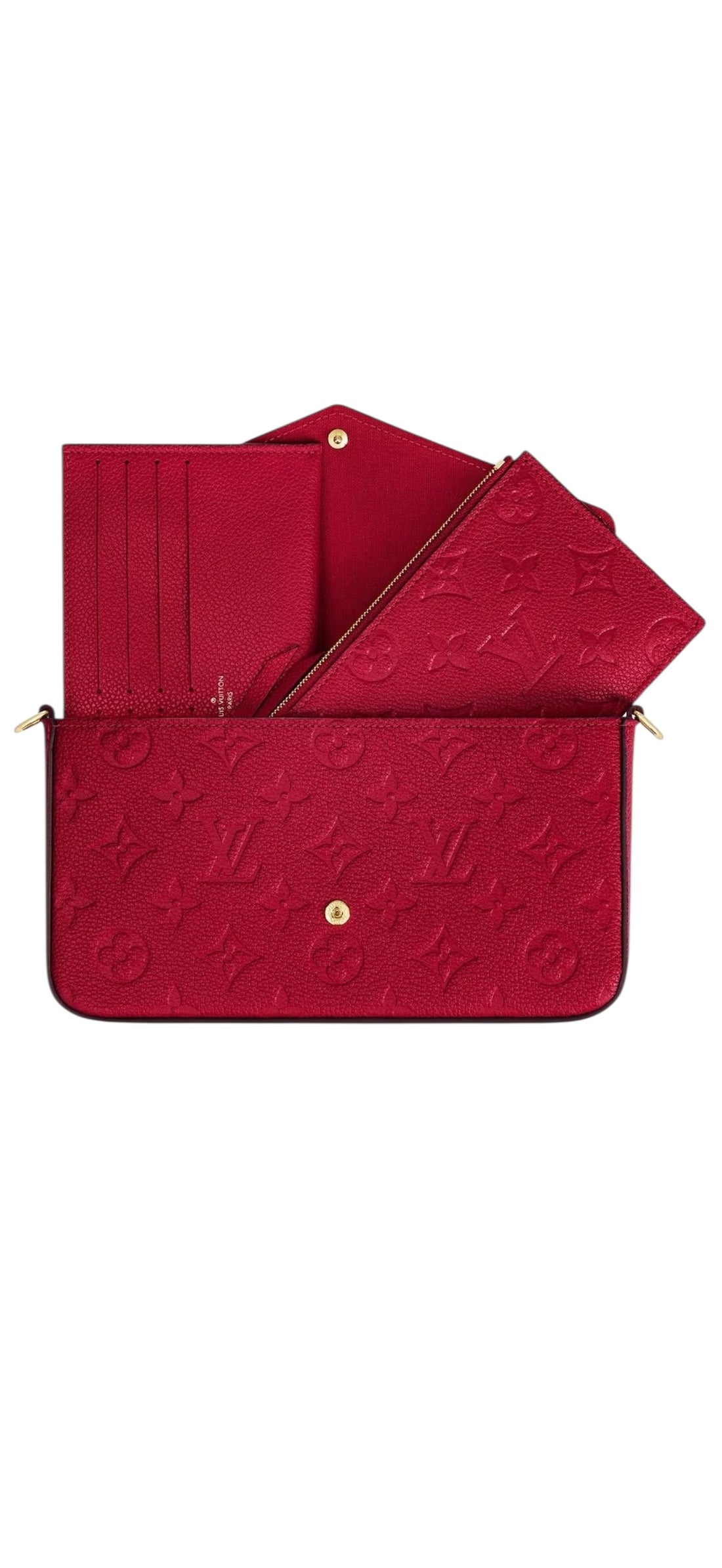 Louis Vuitton Felicie GM Empreinte Leder Farbe Scarlett dunkelrot mit abnehmbarer Kette