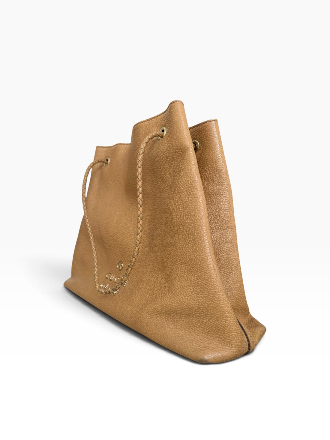 Gucci Tote Bag aus genarbtem Leder in der Farbe beige mit goldfarbenen Metallbeschläge