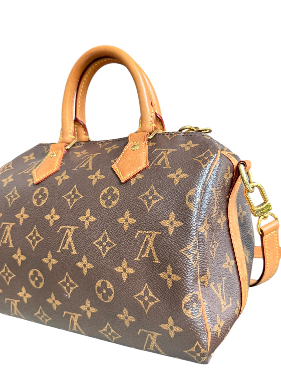 Louis Vuitton Speedy Monogram Canvas 25 mit abnehmbarem und verstellbarem Schulterriemen.