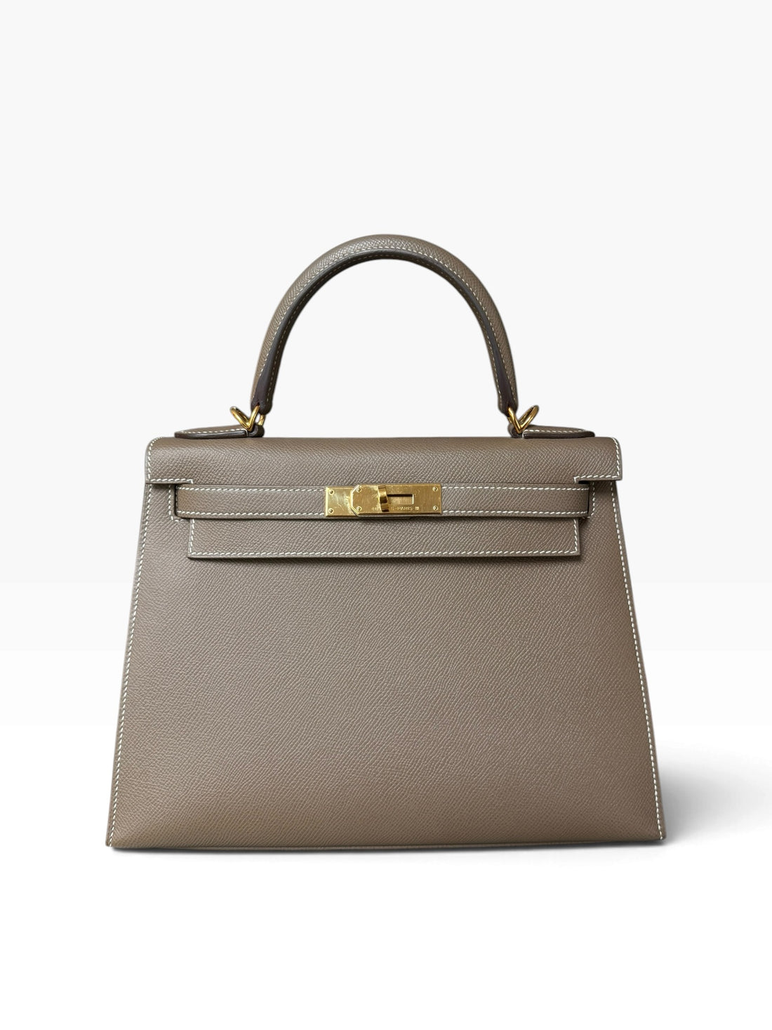 Hermès Kelly 28 Sellier Epsom Leder Etoupe gold