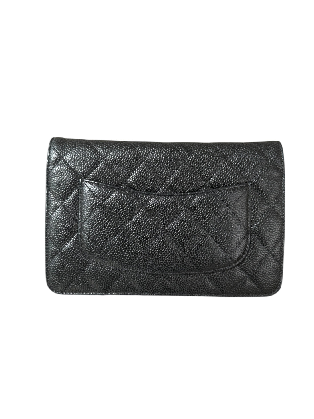 Chanel WOC Wallet on Chain aus schwarzem Kaviarleder und silberfarbener Hardware