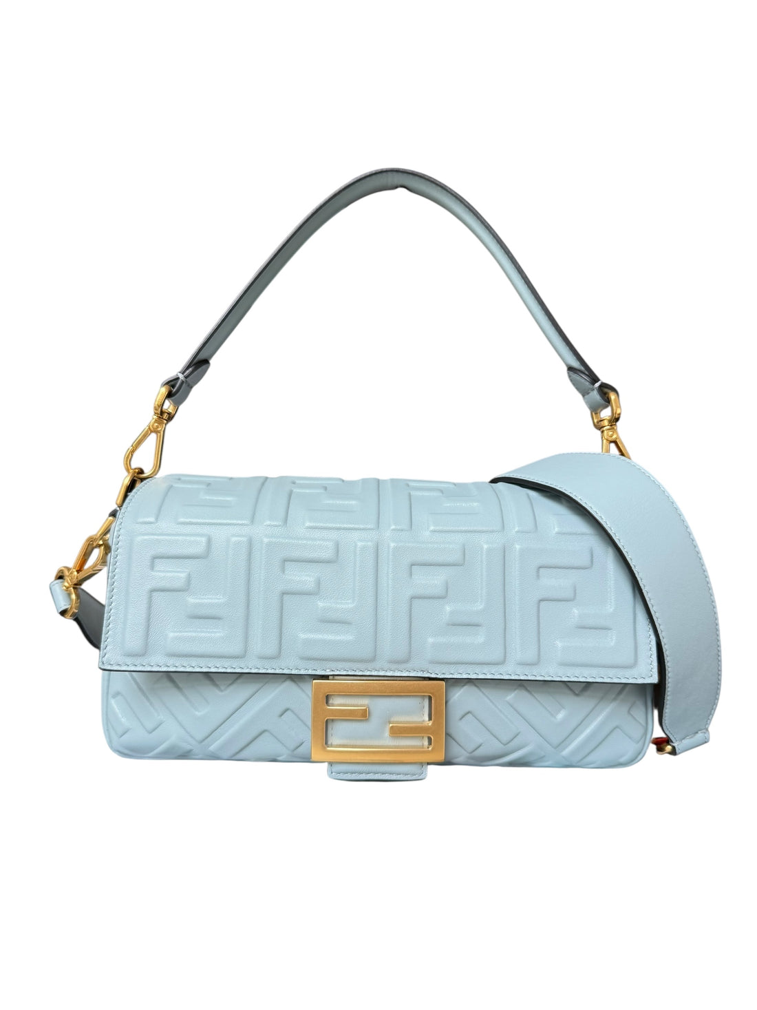 Fendi Baguette Bag aus Nappaleder in der Farbe Hellblau