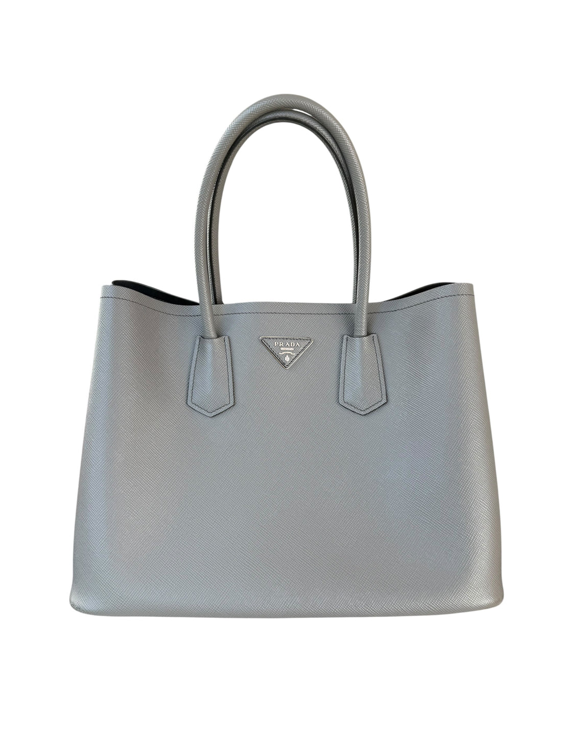 Prada Double Bag aus Saffiano Cuir in grau mit Strap