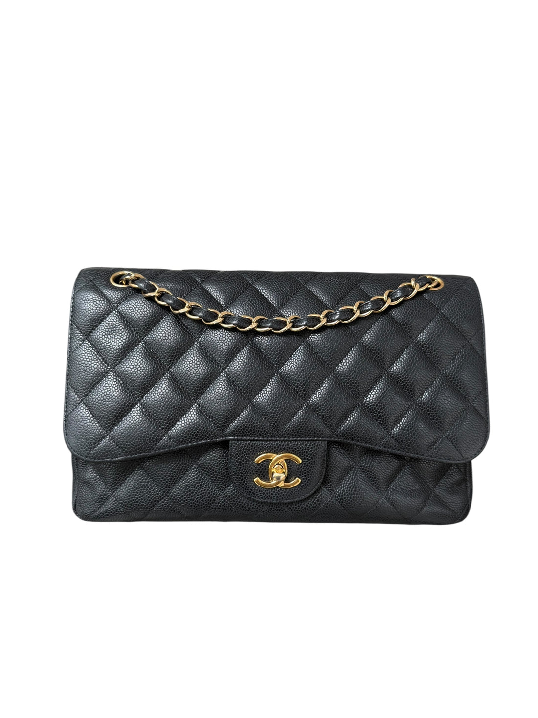 Chanel Classic Timeless Jumbo Double Flap Bag aus schwarzem Caviarleder