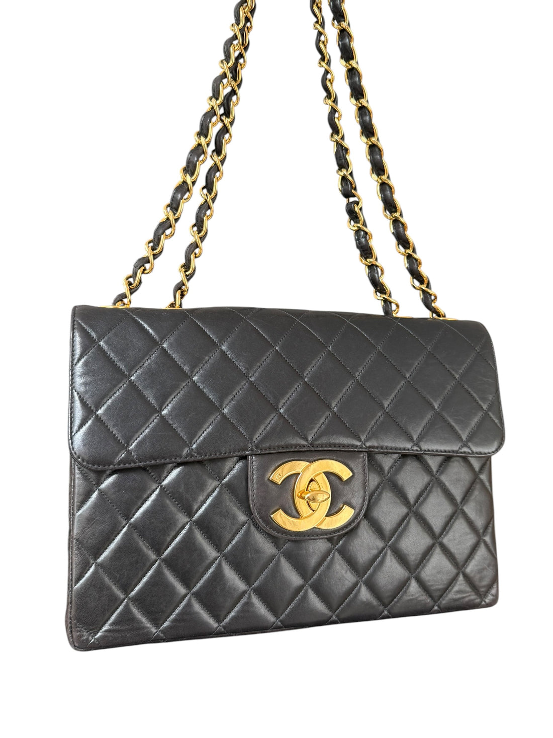 Chanel Classic Timeless Jumbo Flap Bag Vintage aus gestepptem Lammleder und 24 Karat vergoldeter Hardware