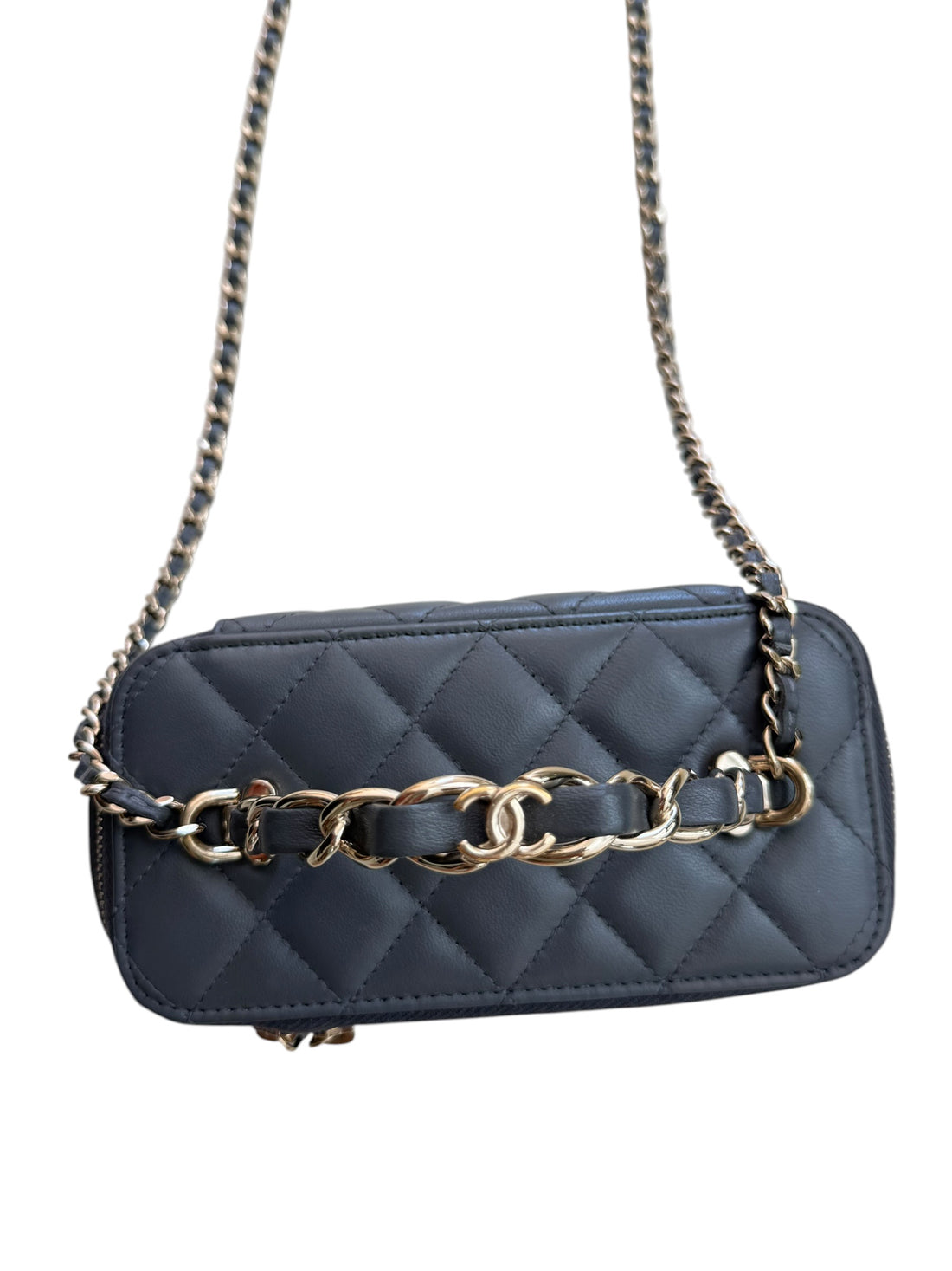 Chanel Vanity Case Top Handle aus grauem Lammleder