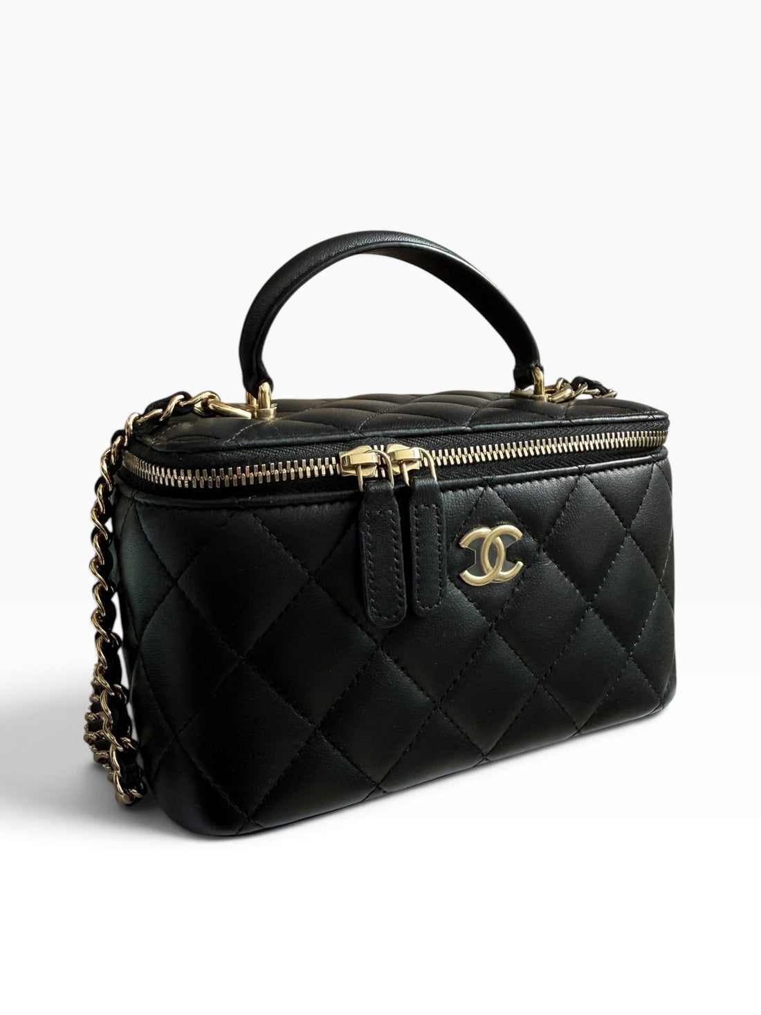 Chanel Vanity Top Handle aus schwarzem Lammleder