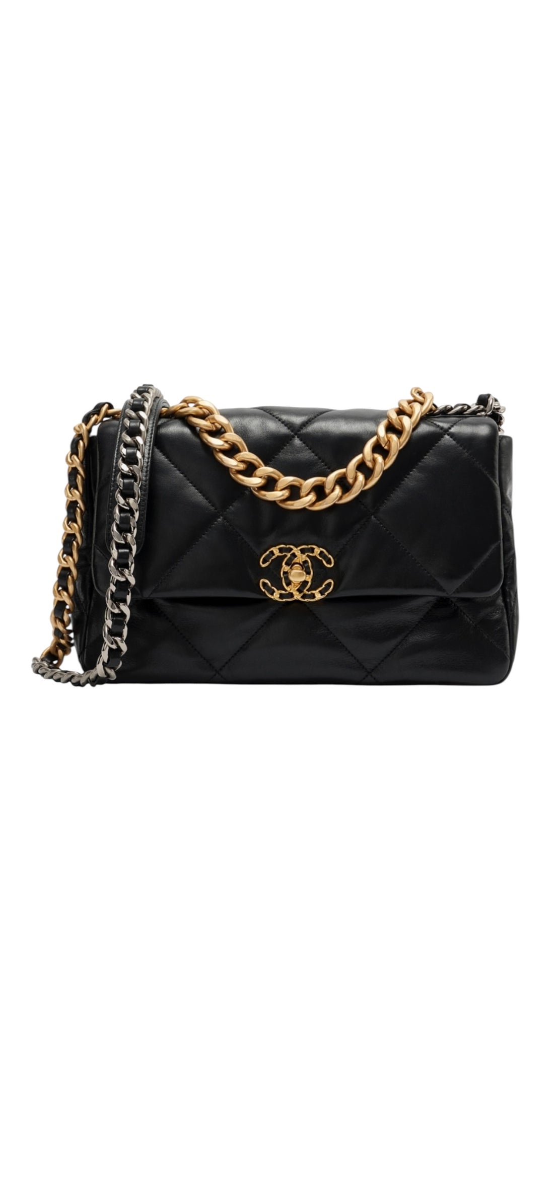 Chanel 19 Medium schwarzes Lammleder