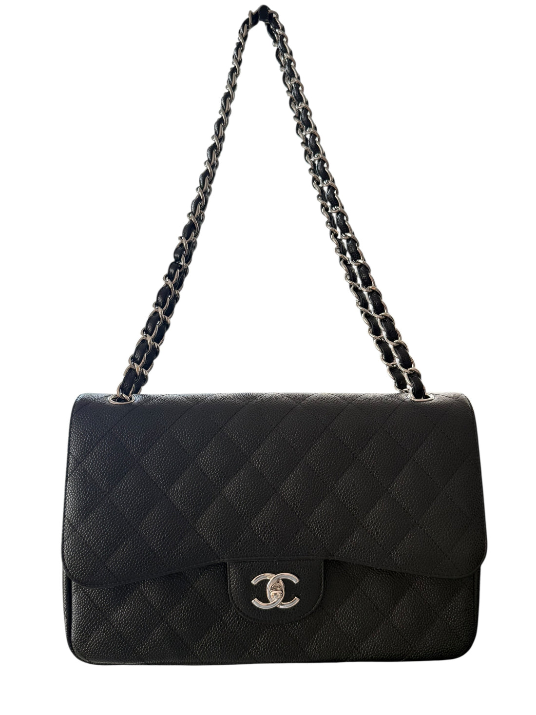Chanel Classic Timeless Jumbo Double Flap Bag aus schwarzem Caviarleder