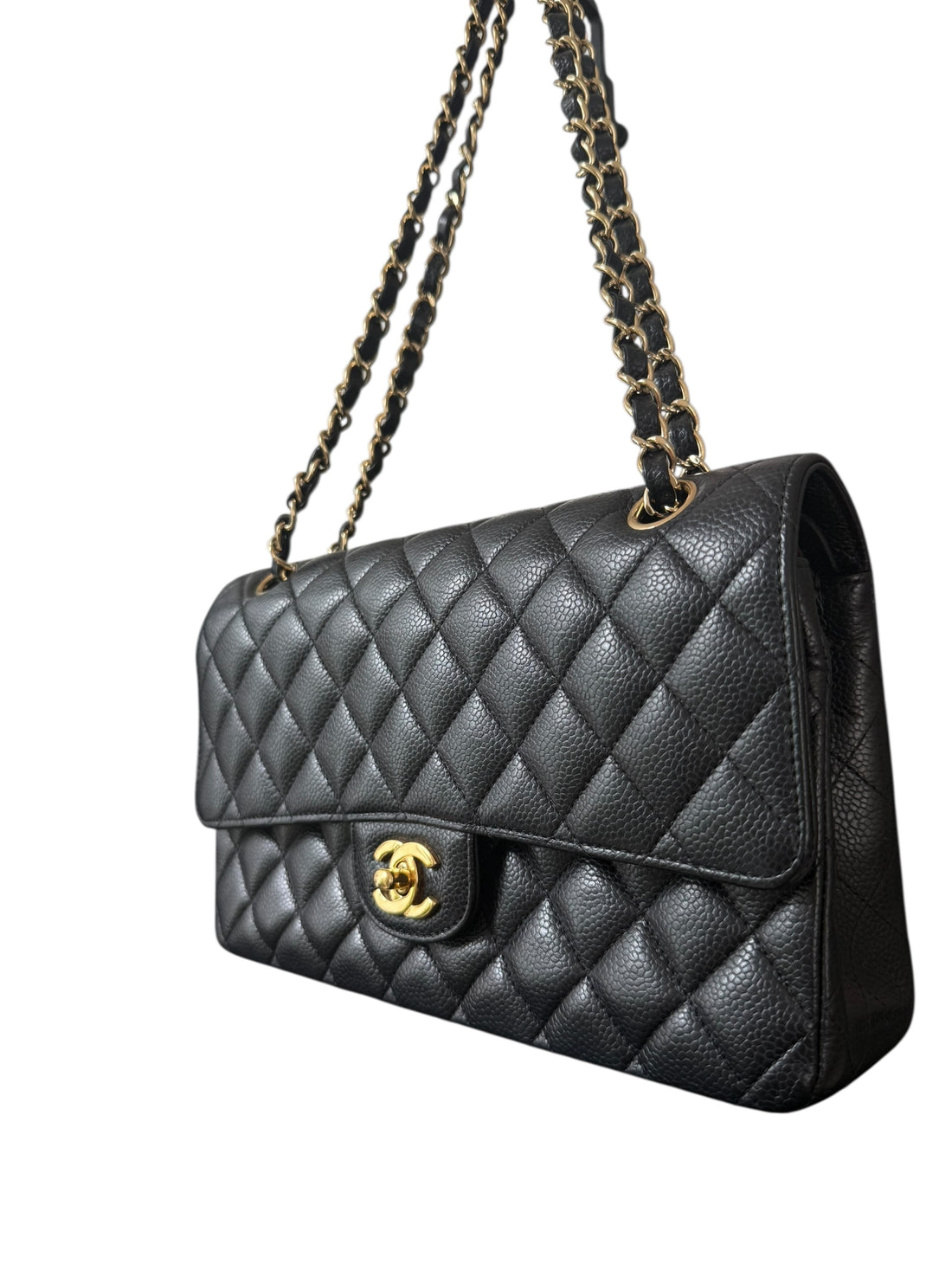 Chanel Classic Timeless Double Flap Bag Medium Caviarleder und goldfarbene Hardware