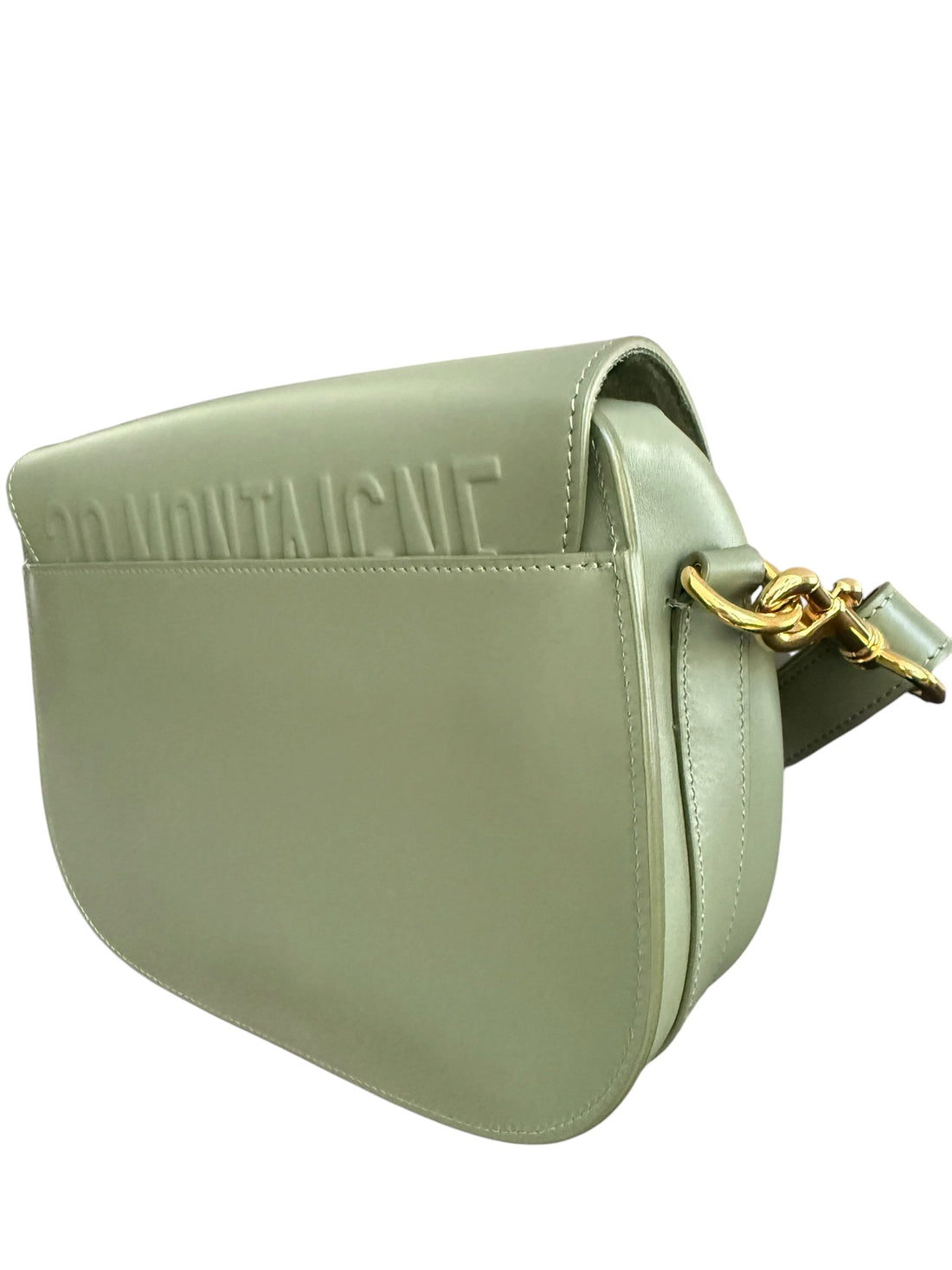 Borsa a tracolla Christian Dior Bobby in pelle di vitello color verde salvia con dettagli in metallo color oro.