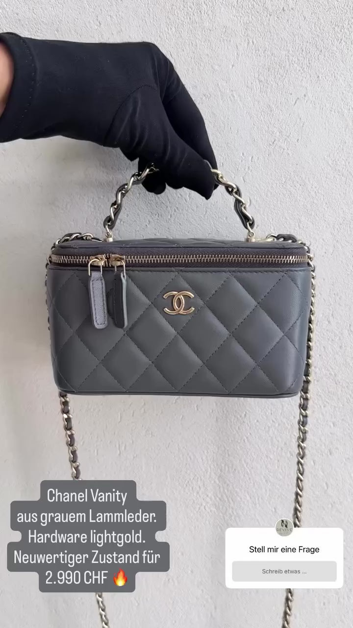 Chanel Vanity Case Top Handle aus grauem Lammleder